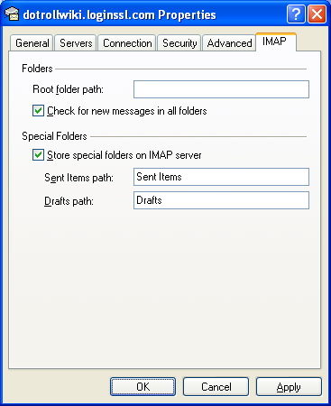 Mailbox Properties - IMAP tab