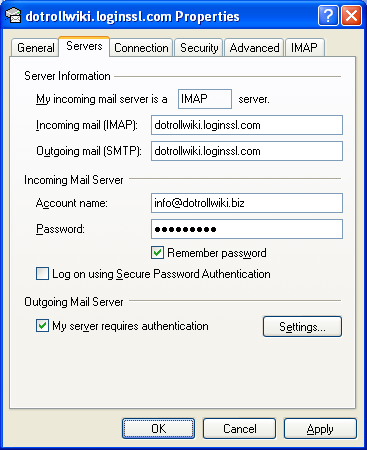 Mailbox Properties - Servers tab