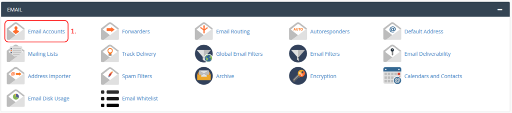 cPanel -> Email-> Email Accounts