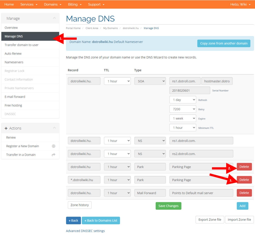 Select Manage DNS option