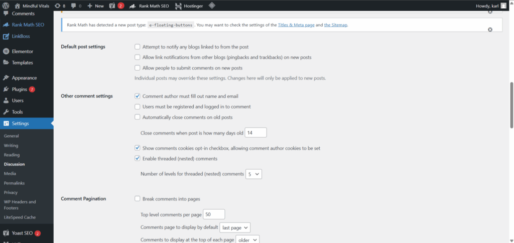 spam kommentek megelőzése, wordpress beállítások