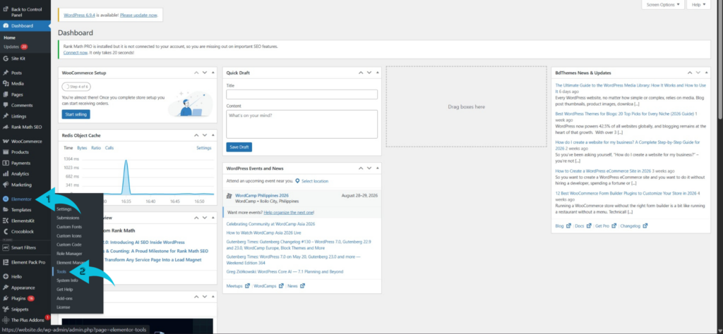 Elementor megnyitása WordPress felületen
